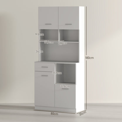 Keukenkastje – Hoge Kast – Opbergkast – Buffetkast – Dressoirkast – Soft-Close Deuren – Verstelbare Planken – Wit 80x35x180 cm