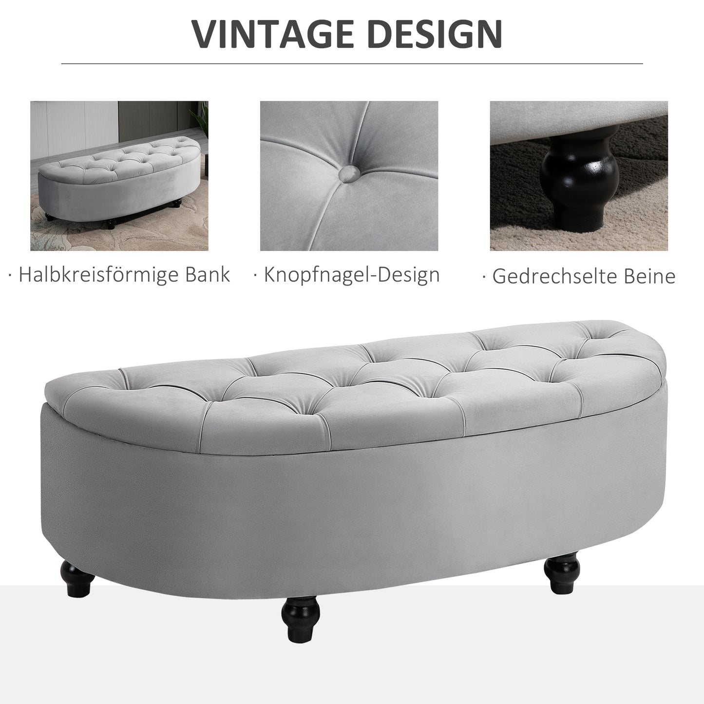Poefbankje – Opbergbank – Voetenbankje – Hocker – Opbergpoef – Fluwelen Bekleding – Met Open Deksel – 120x46x42 cm – Stevige Houten Poten