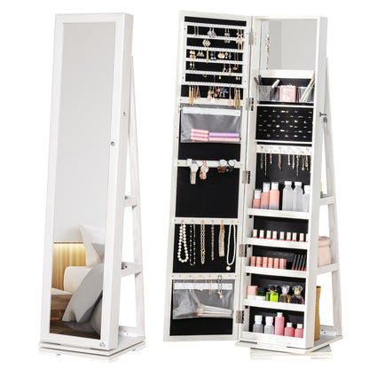Sieradendoos – Sieradenkast – Sieradenbox – Jewelry Organizer – Draaibare Opbergdoos – Inclusief Spiegel – Afsluitbaar Met Slot – Lichtgrijs MDF