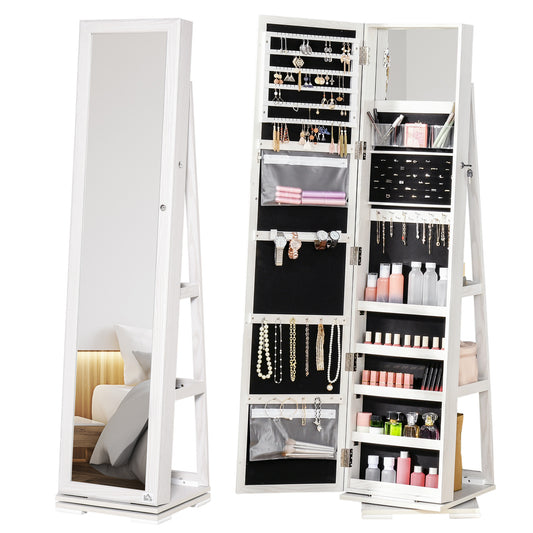Sieradendoos – Sieradenkast – Sieradenbox – Jewelry Organizer – Draaibare Opbergdoos – Inclusief Spiegel – Afsluitbaar Met Slot – Lichtgrijs MDF