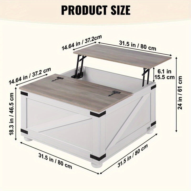 Salontafel – Woonkamertafel – Koffietafel – Bijzettafel – Tafel – Landelijk Design – Hout – Kantelbaar Liftdeksel – Opbergruimte – Compact formaat – Rustiek