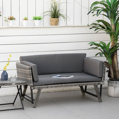 Loungeset – Tuinset – Tuinbank – Zitgroep – Loungesofa – Polyrotan – 2-Zits – Klapbare Armleuningen – Stalen Frame – Bruin – 129x63x67 cm