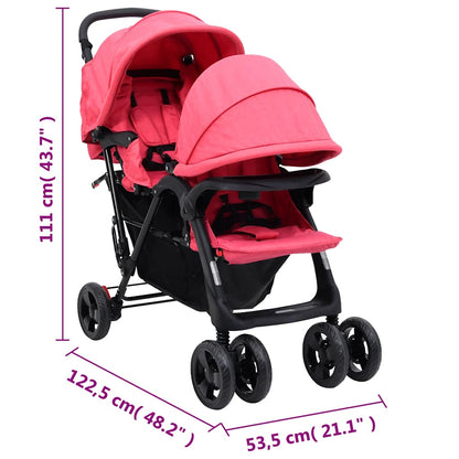 Tandem Buggy – Duo Buggy – Tweelingwagen – Dubbele Kinderwagen – Duo Kinderwagen – Stalen Frame – Inklapbaar