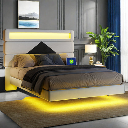 Fluwelen Bed – Velours Bed – Gestoffeerd Bed – Slaapbank – Tweepersoonsbed – 140 x 190 cm – LED-Verlichting – USB Oplaadfunctie