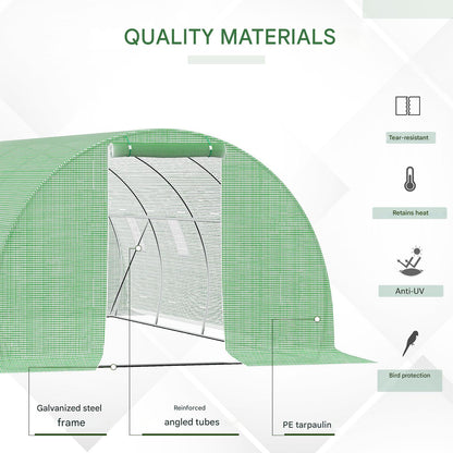 Tuinkas Tunnel – Kweekkas – Broeikas – Plantentunnel – Serre – 18 m² Grootte – Gegalvaniseerd Stalen Frame – Hoogwaardig PE Zeil – 8 Ramen – Ritsdeur Oprolbaar – Groen