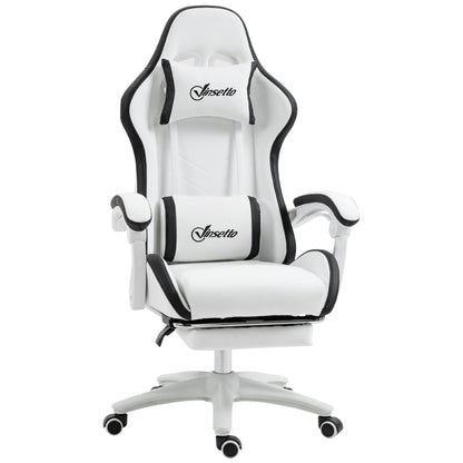 Gamingstoel – Bureaustoel – Gamechair – Zwart-Witte Stoel – Verstelbare Rugleuning 135° – Uitschuifbare Voetensteun & Hoofdkussen
