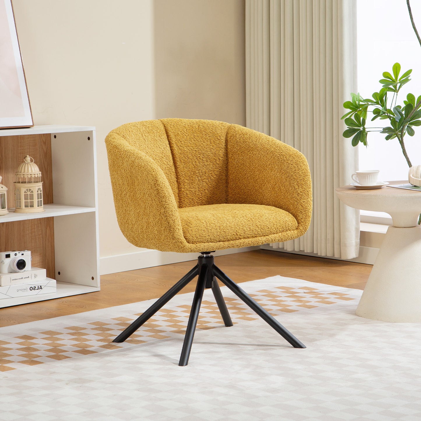 Draaifauteuil – Fauteuil – Lounge Stoel – Zithoekstoel – Kunstlederen Stoel – Gele Bekleding – Draaibaar 360 Graden – Ergonomische Zitschaal