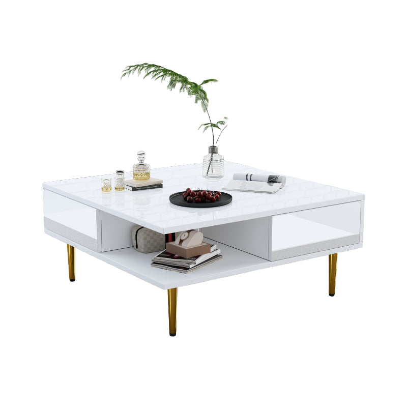 Salontafel – Koffietafel – Bijzettafel – Woonkamertafel – Tafel – Hoogglans Wit – 70x70x36 cm – Met 2 Lades en Opbergvakken – Draagvermogen 30 kg