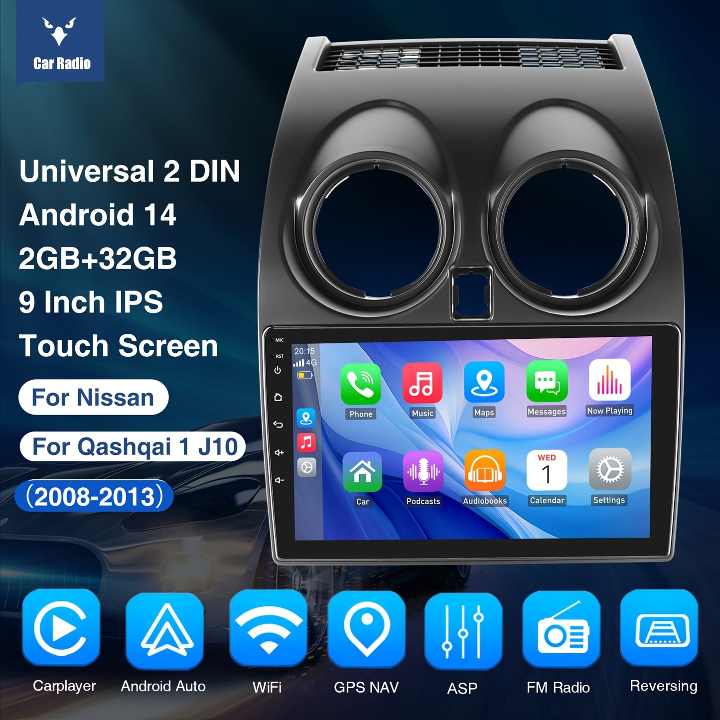 2DIN Autoradio – Multimedia Speler – Navigatiesysteem – Touchscreen Radio – CarPlay Android Auto – 9 Inch IPS Scherm – Inclusief Achteruitrijcamera