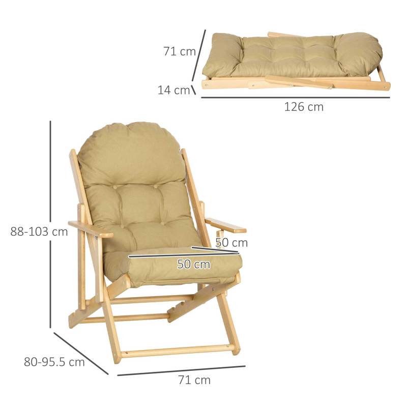 Inklapbare Stoel – Opvouwbare Stoel – Klapstoel – Eetkamerstoel – Loungestoel – Beukenhouten Frame – Verstelbare Rugleuning 3-standen – Zachte Afneembare Bekleding Bruin
