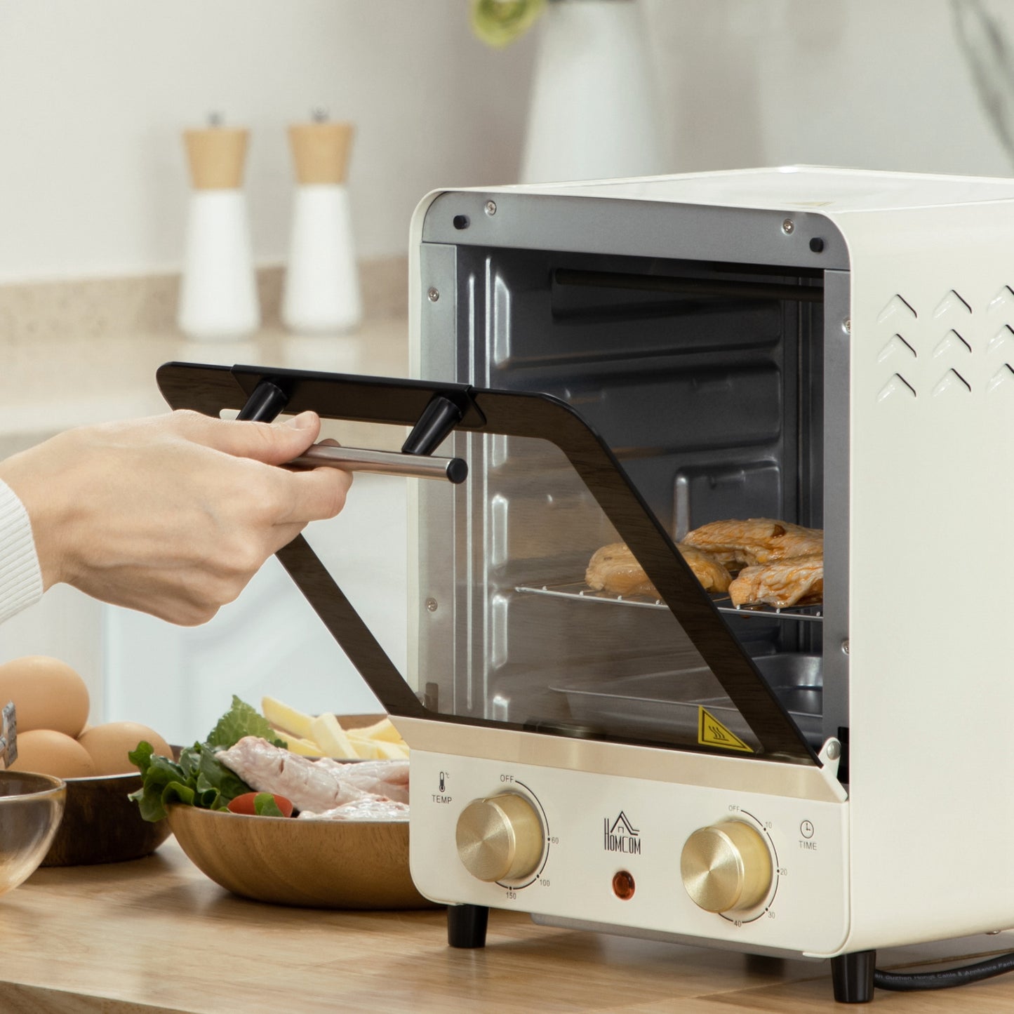 Mini Oven – Mini Ovenn – Tafeloven – Elektrische Oven – Creme Kleur – 15L Inhoud – 1000W Vermogen