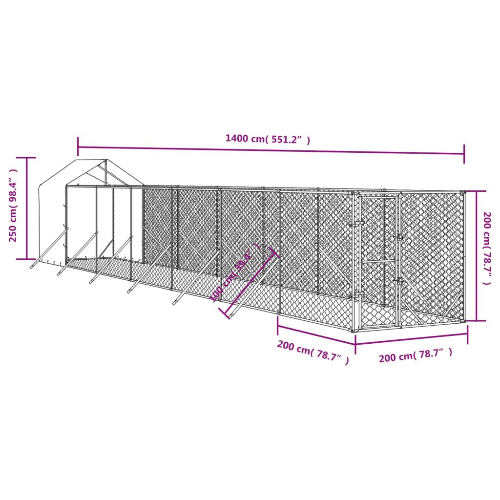 Hondenhok – Buitenkennel – Hondenren – Dierenverblijf – Huisdierenhok – Verzinkt Staal – Water- en UV-bestendig Dak – 2x14x2,5m