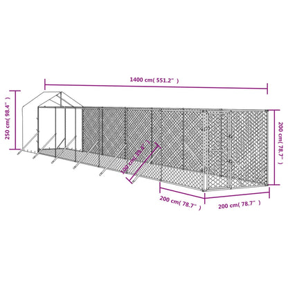 Hondenhok – Buitenkennel – Hondenren – Dierenverblijf – Huisdierenhok – Verzinkt Staal – Water- en UV-bestendig Dak – 2x14x2,5m