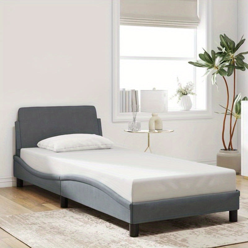 Bedframe – Houten Bed – Eenpersoonsbed – Platformbed – Gestoffeerd Bed – Donkergrijs Fluweel – Hoogwaardige Houtconstructie – Afmeting 90x200 cm