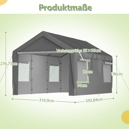 Carport – Overkapping – Garage Tent – Opslagtent – Bescherming – 3x6 Meter – Koudetolerant Materiaal – Oprolbare Ramen