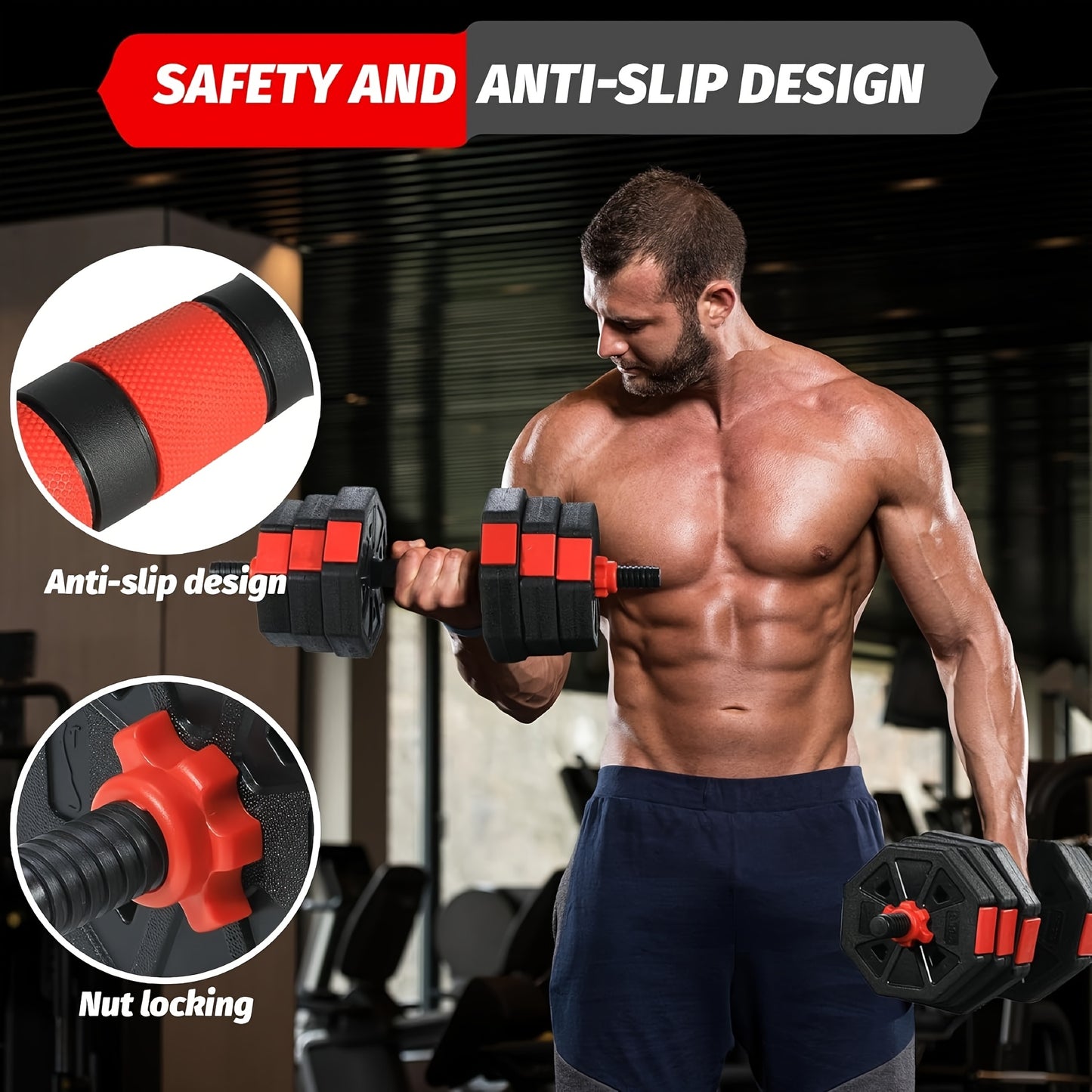 Verstelbare Dumbbell – Halter – Kettlebell – Push-Up Stand – Dumbbellset – 1,8 tot 19,96 kg – Duurzaam PE & IJzer – Ruimtebesparend en Antislip