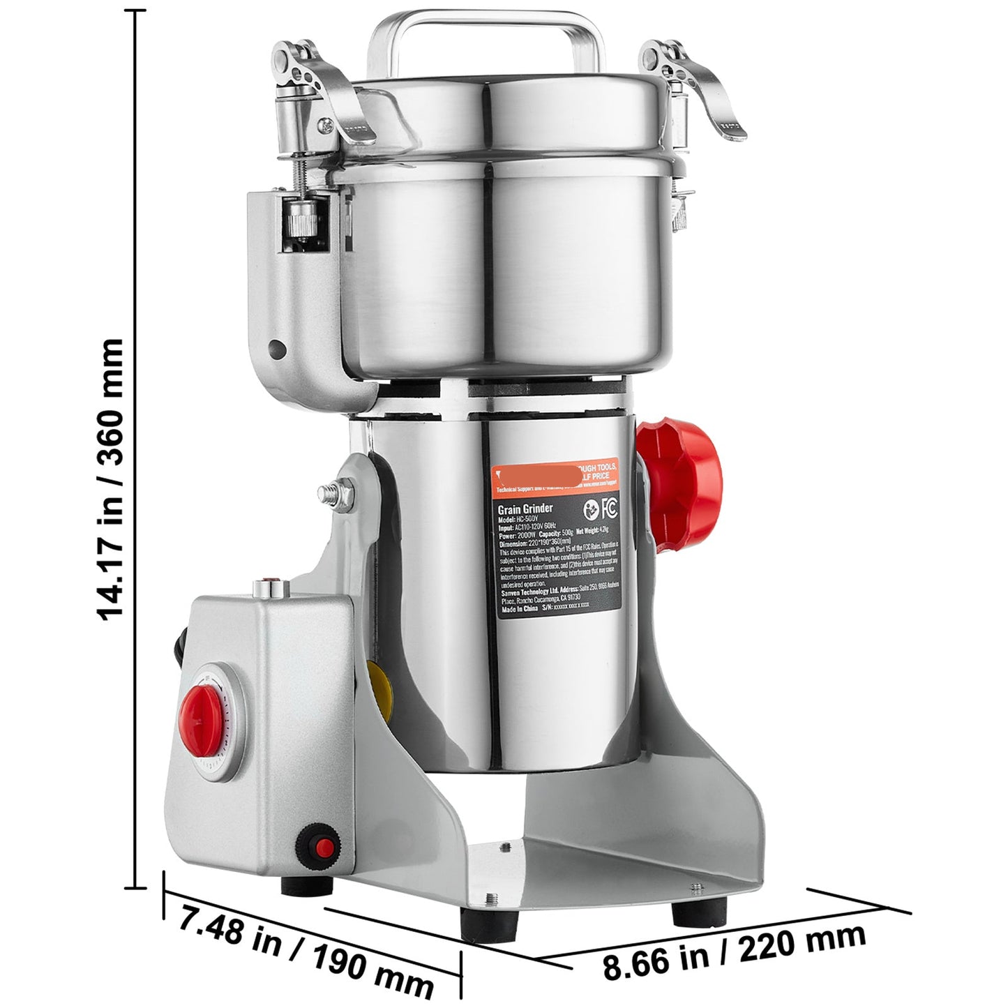 Krachtige Graanmaler – Specerijenmaler – Kruidenmolen – Elektrische Grinder – 2000W Motor – 500 Gram Capaciteit