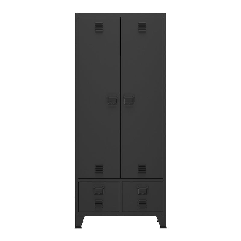 Stalen Kledingkast – Garderobekast – Kledingkast Met Laden – Opbergkast – Industrieel Design – Wit Gelakt Staal – 180 x 90 x 40 cm – Ruime Bergruimte – Stevige Constructie