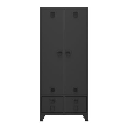 Stalen Kledingkast – Garderobekast – Kledingkast Met Laden – Opbergkast – Industrieel Design – Wit Gelakt Staal – 180 x 90 x 40 cm – Ruime Bergruimte – Stevige Constructie
