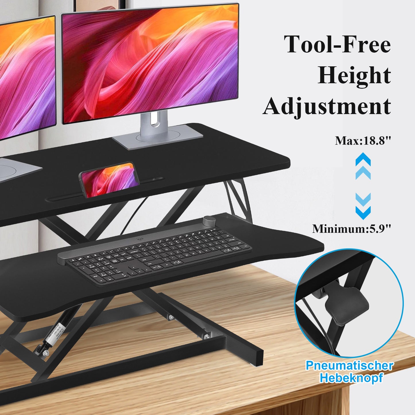 Dubbele Monitorstandaard – Monitor Verhoger – Bureauverhoger – Monitor Lift – Bureau Organizer – Verstelbaar Tot 47 cm Hoogte – Stevig Metalen Frame Houtkleur