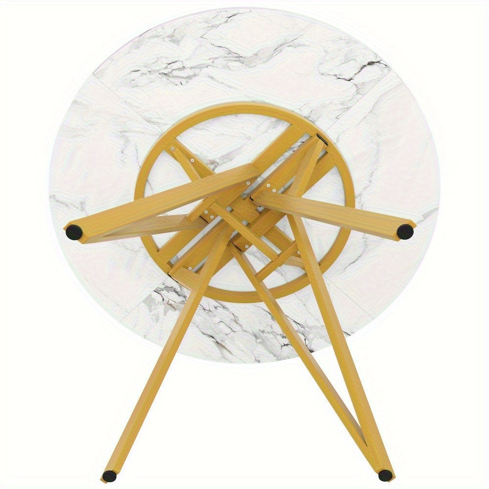 Ronde Eettafel – Ronde Tafel – Eetkamertafel – Keukentafel – Compacte Tafel – Natuurlijke Kleur – Stevige Metalen Poten – Geen Montage Nodig