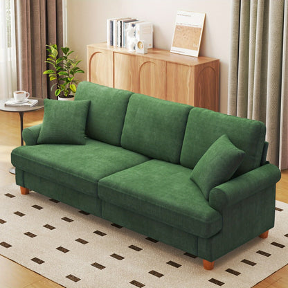 Slaapbank – Bedbank – Bankbed – Logeerbed – Opklapbed – Diepe Zit – Afneembare Chenille Bekleding – Veerkussens – Groen – Modern Design – 218 cm – Houten Frame