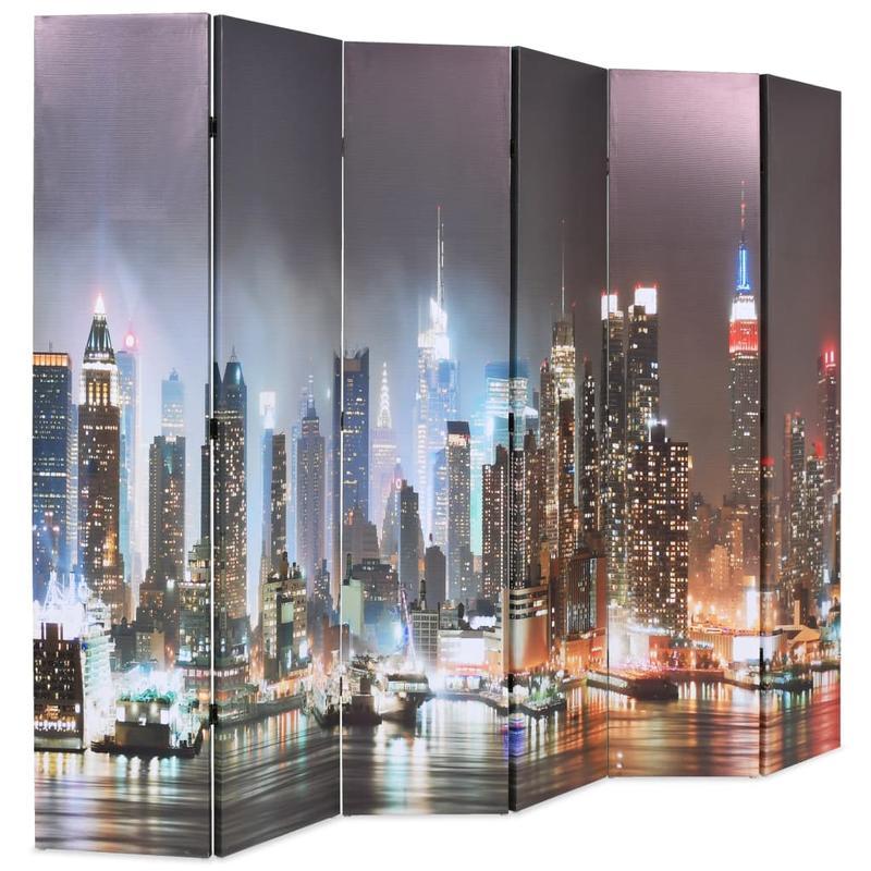 Kamerscherm – Room Divider – Privacy Scherm – Slaapkamer Scherm – Vouwscherm – Meerkleurig Design New York By Night – 228 x 170 cm – Hoogwaardig Hardhout
