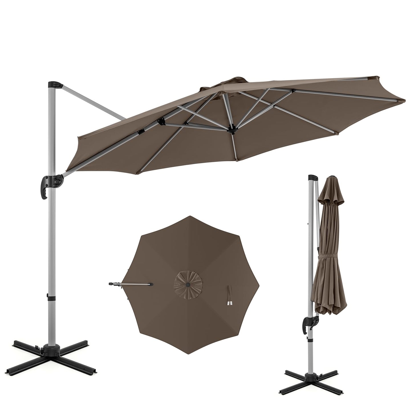 Zonnescherm – Parasol – Tuinparasol – Terrasparasol – Balkonparasol – Ø 330 cm – UPF 50+ – 360° Draaibaar met Kantelfunctie – Bruin
