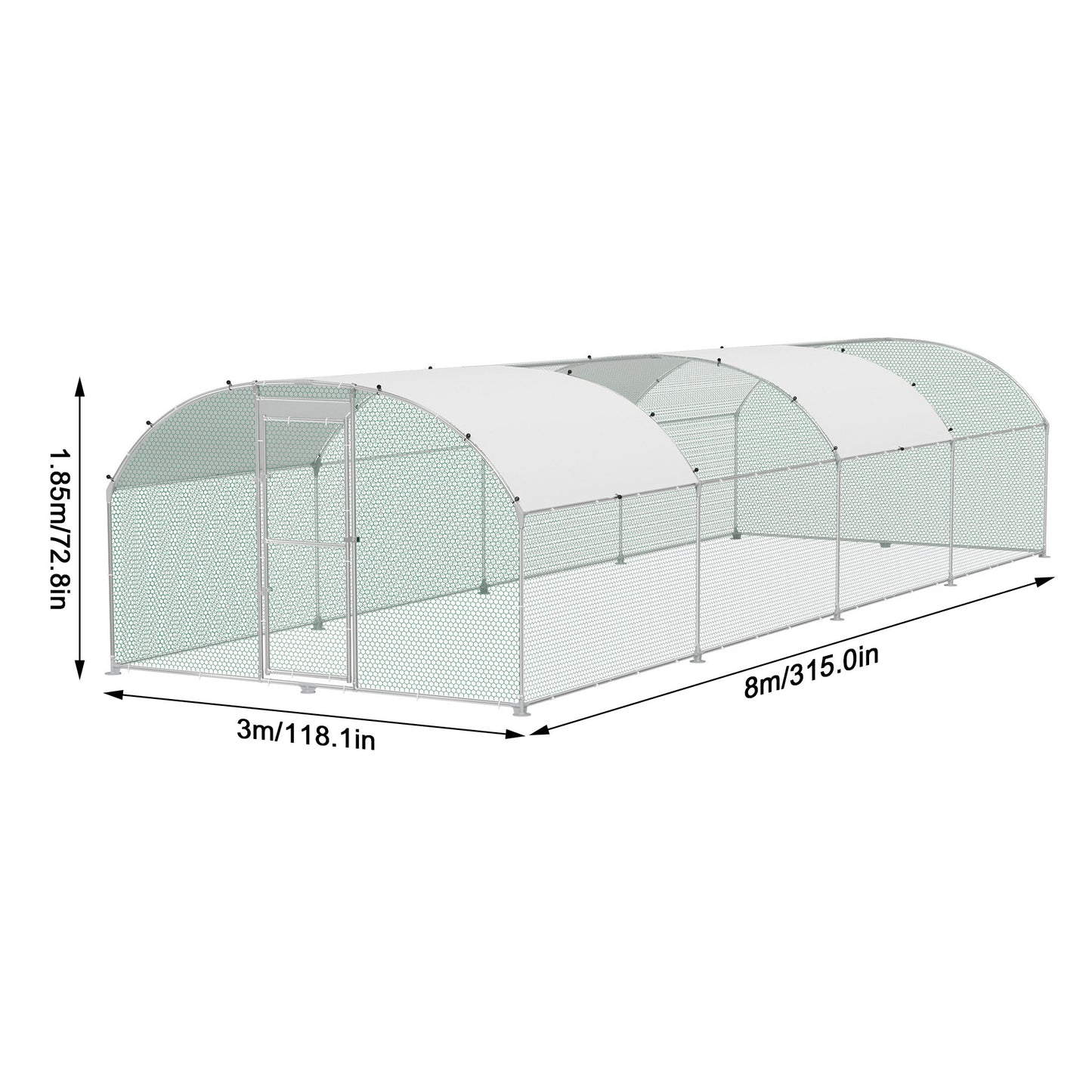 Kippenren Buiten – Kippenhok – Kippenverblijf – Hennenhok – Volière – Groot Formaat 300x800x185 cm – Verzinkt Stalen Frame & PVC Gecoat Gaas – Met Zonwering