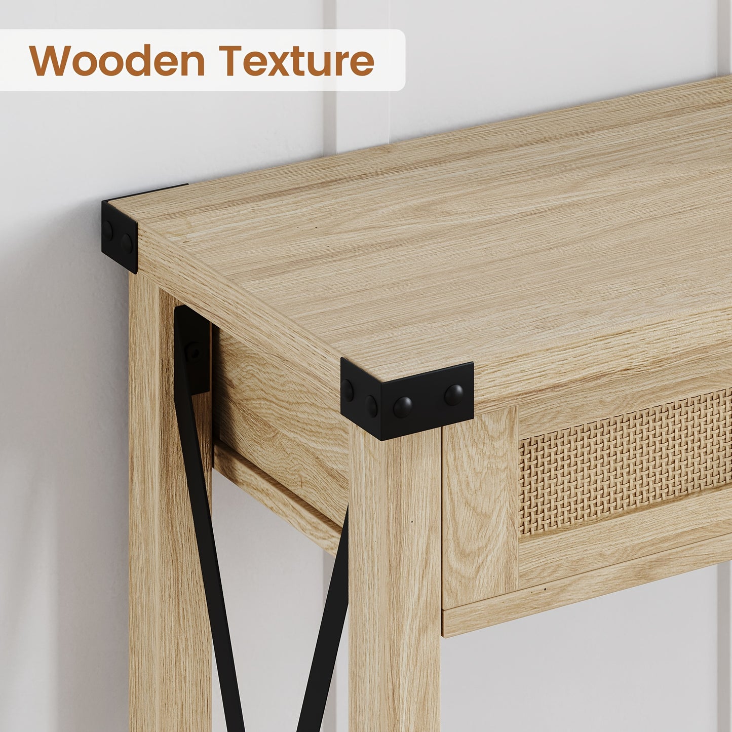 Sidetable – Consoletafel – Haltafel – Wandtafel – Bijzettafel – Smal ontwerp 118x78x37 cm – Hardhout en rattan