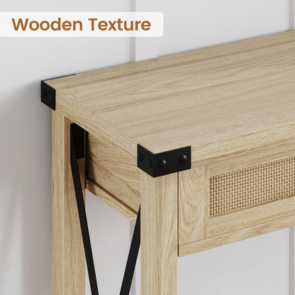 Sidetable – Consoletafel – Haltafel – Wandtafel – Bijzettafel – Smal ontwerp 118x78x37 cm – Hardhout en rattan