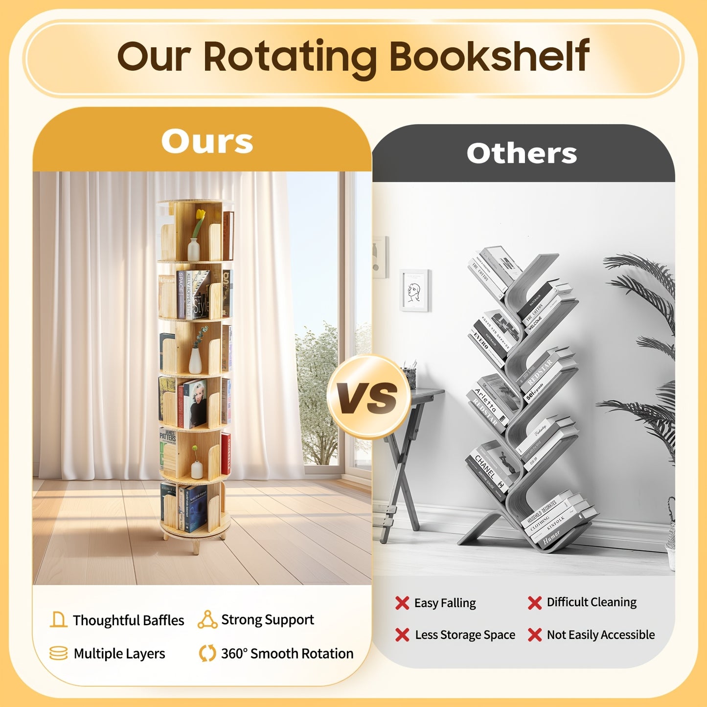 Draaibare Boekenplank – Boekenrek – Boekenkast – Boekenstander – Opbergkast – Grenenhout – 360 Graden Draaibaar – Stevige Metalen Basis