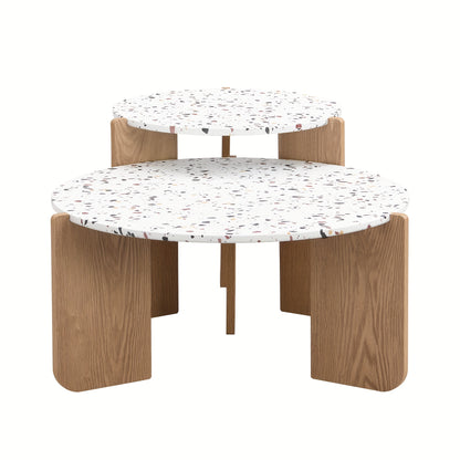Modern Couchtisch – Beistelltisch – Wohnzimmer Tisch – Sofa Tisch – Balkon Tisch – 2er-Set – Natuurlijk Hout – Compact & Duurzaam
