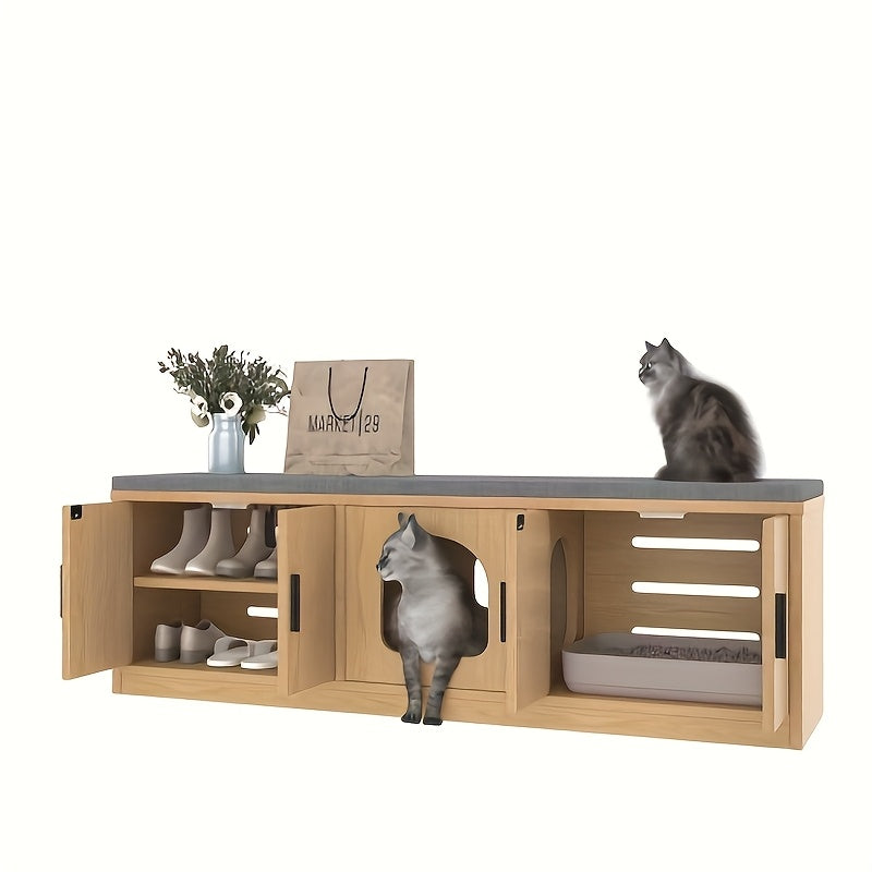 Kattenbakmeubel – Kattenbak Kast – Kattenbakkast – Kattenhuis – Kattenbak Ombouw – Verborgen Ontwerp – Geïntegreerde Krabpaal – Ruim Opbergvak – Natuurlijk Materiaal