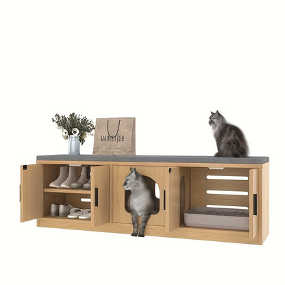 Kattenbakmeubel – Kattenbak Kast – Kattenbakkast – Kattenhuis – Kattenbak Ombouw – Verborgen Ontwerp – Geïntegreerde Krabpaal – Ruim Opbergvak – Natuurlijk Materiaal