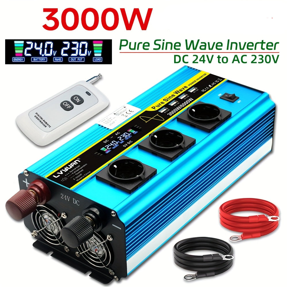 Zuivere Sinusgolf Omvormer – Stroomomzetter – Spanningsconverter – Inverter – AC Converter – 24V 3000W – LCD Display – Afstandsbediening