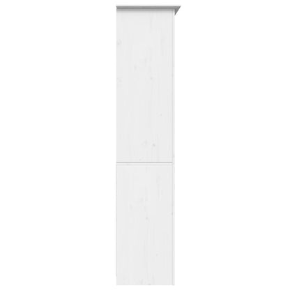 boekenkast – boekenrek – opbergkast – wandkast – vakkenkast – massief dennenhout – 3 open planken met 2 deuren – wit Frans design