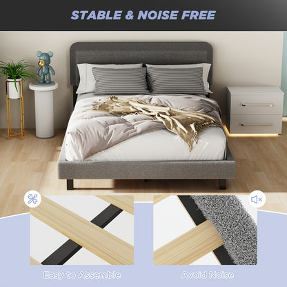 Contemporary Bed Frame with a Gray Sherpa Fleece Headboard, Single Size 90×200Cm, Featuring a Soft Fabric Design And a Detachable Backrest.