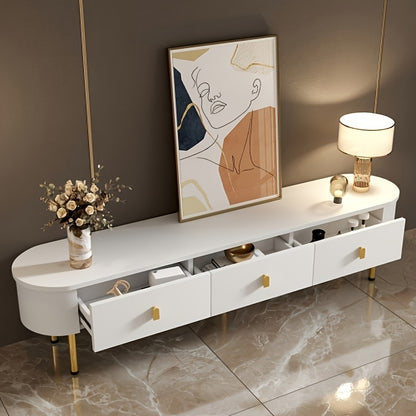 Tv Meubel – Tv Stand – Tv Kast – Tv Meubel Met Laden – Tv Dressoir Wit – Vloerstaand Met Gouden Poten – 3 Laden – Marmer-Effect Topblad