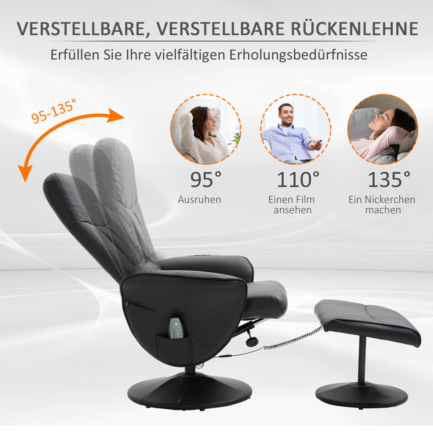 Elektrische Relaxfauteuil – Elektrische Relaxstoel – Massagefauteuil – Relaxstoel Met Voetenbank – Draaifauteuil Zwart – 10 Massagepunten – Kunstleer Met Afstandsbediening