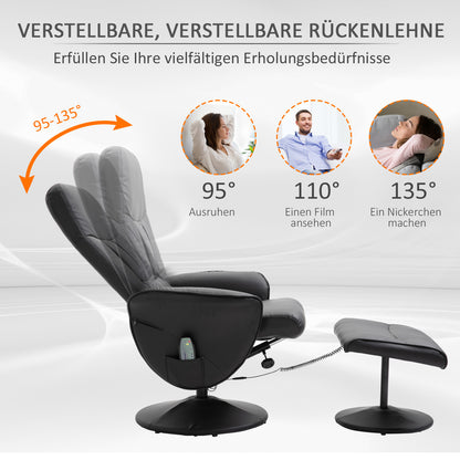 Elektrische Relaxfauteuil – Elektrische Relaxstoel – Massagefauteuil – Relaxstoel Met Voetenbank – Draaifauteuil Zwart – 10 Massagepunten – Kunstleer Met Afstandsbediening