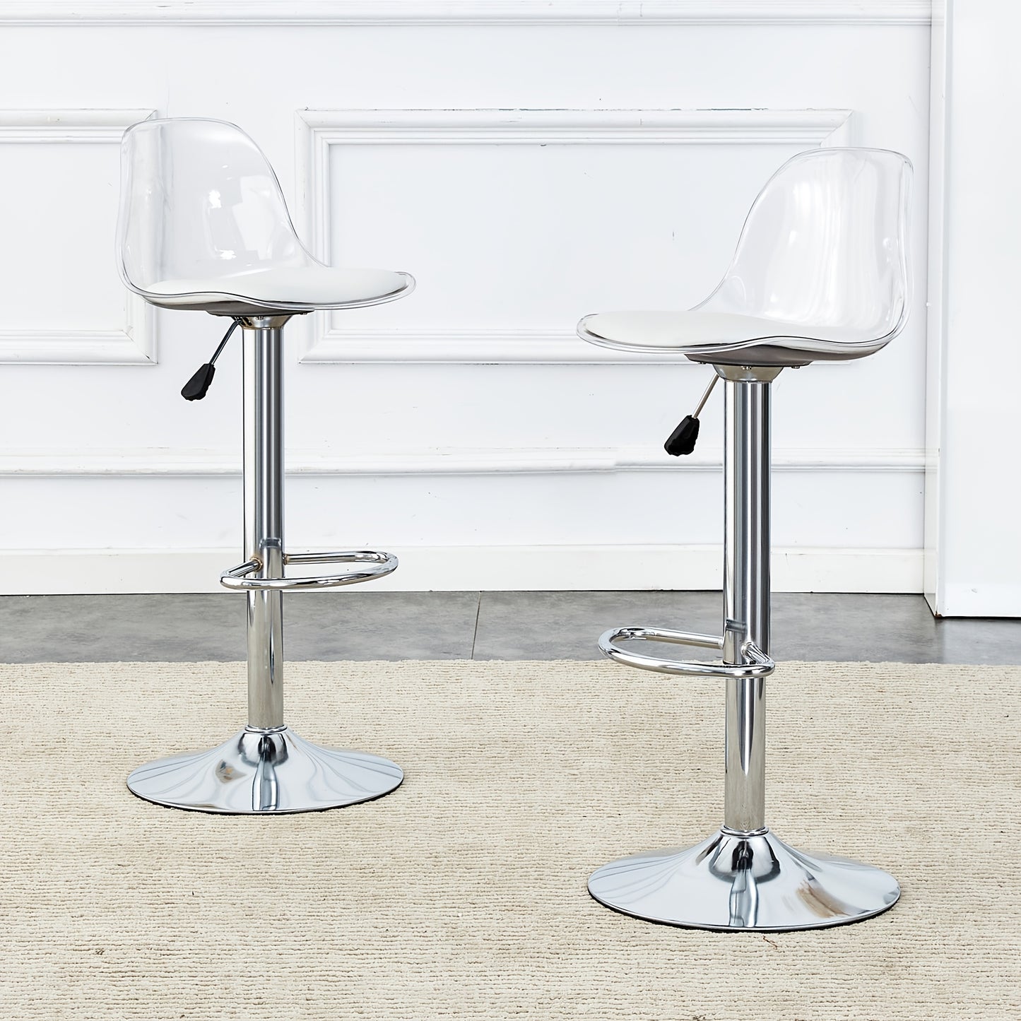 Barkrukken – Barstoelen – Krukken – Stoelen – 2-delige Set – 360° Draaibaar – Verstelbare Hoogte 81,8-99 cm – Transparante Rugleuning – Metalen Poten
