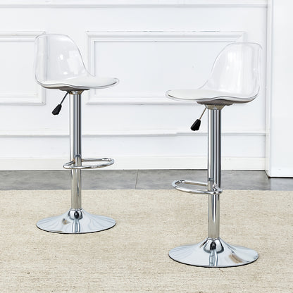 Barkrukken – Barstoelen – Krukken – Stoelen – 2-delige Set – 360° Draaibaar – Verstelbare Hoogte 81,8-99 cm – Transparante Rugleuning – Metalen Poten