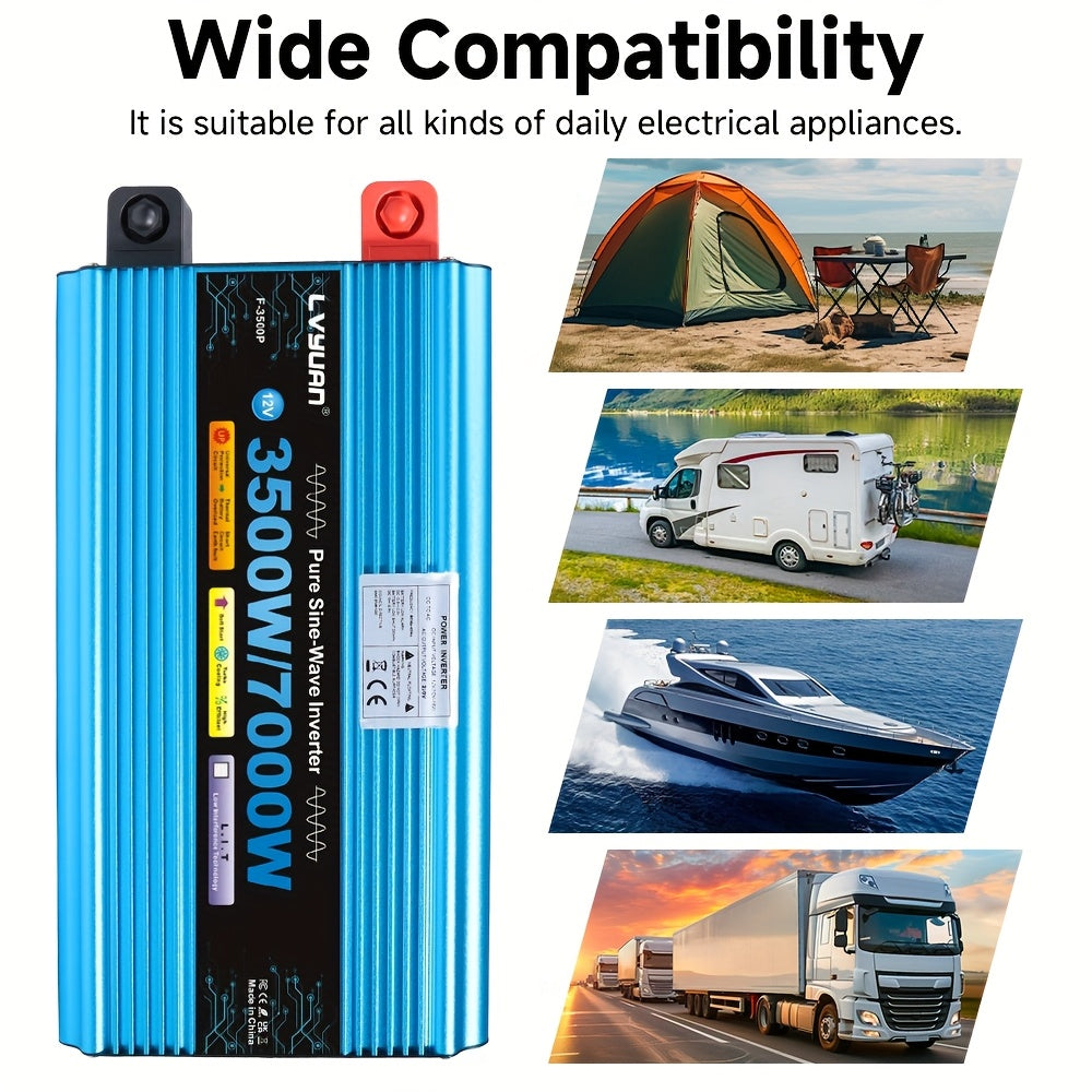 Omvormer – Spanningsomvormer – Inverter – Stroomomzetter – Converter – 12V/24V Naar 230V EU Stopcontact – Pure Sinusgolf – 3500W Continu Vermogen