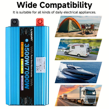 Omvormer – Spanningsomvormer – Inverter – Stroomomzetter – Converter – 12V/24V Naar 230V EU Stopcontact – Pure Sinusgolf – 3500W Continu Vermogen