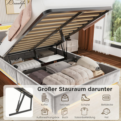 Liftbed – Opbergbed – Hydraulisch Bed – Bedframe Met Opbergruimte – Slaapbed 140x200 cm – Hydraulische Lift – RGB LED Hoofdbord