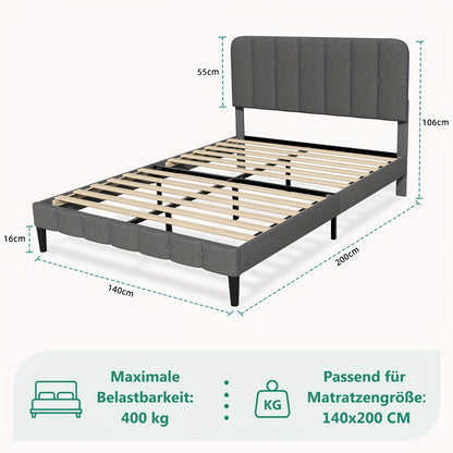 Tweepersoonsbed – Gestoffeerd Bed – Bed met Hoofdbord – Dubbelbed – Bedframe – 140 x 200 cm – Inclusief Lattenbodem en Opbergruimte