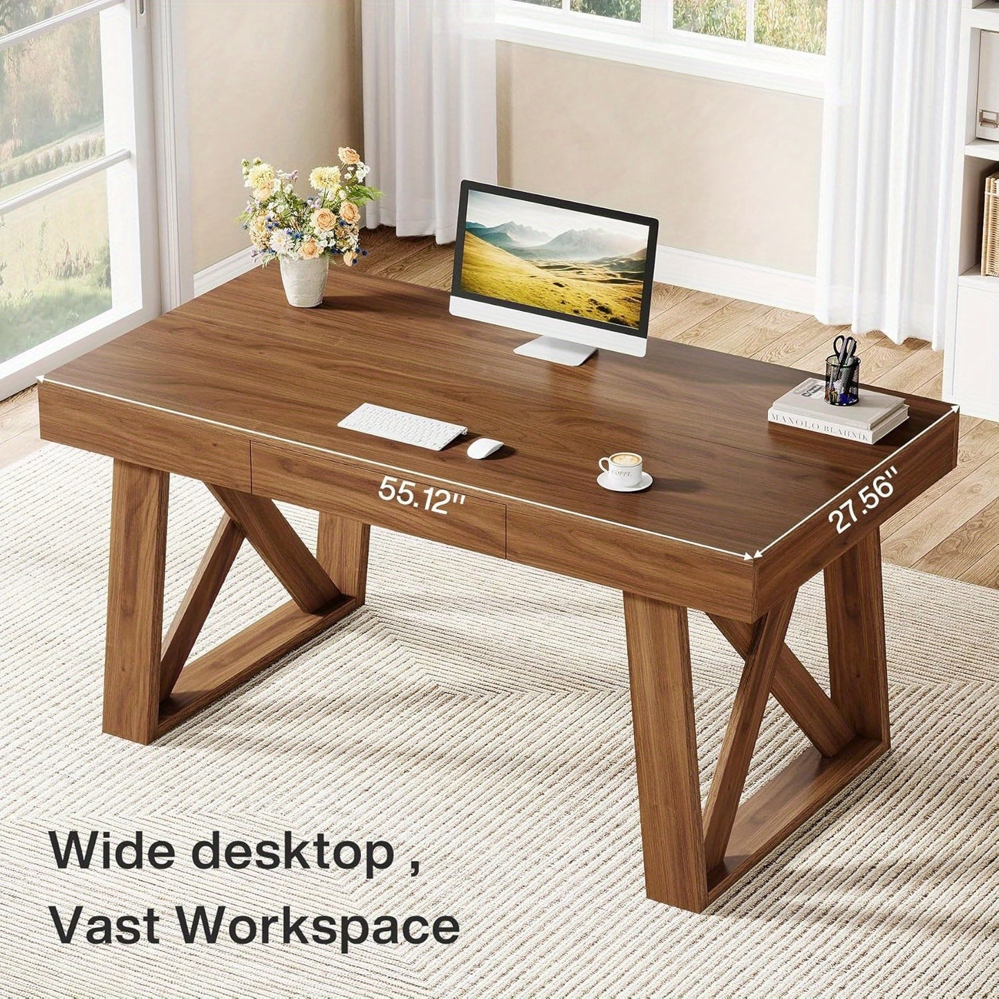 Retro Bureau – Werkplek Bureau – Computerbureau – Thuiswerkplek – Studiebureau – 139,7 cm Breed – Ingebouwde Lade