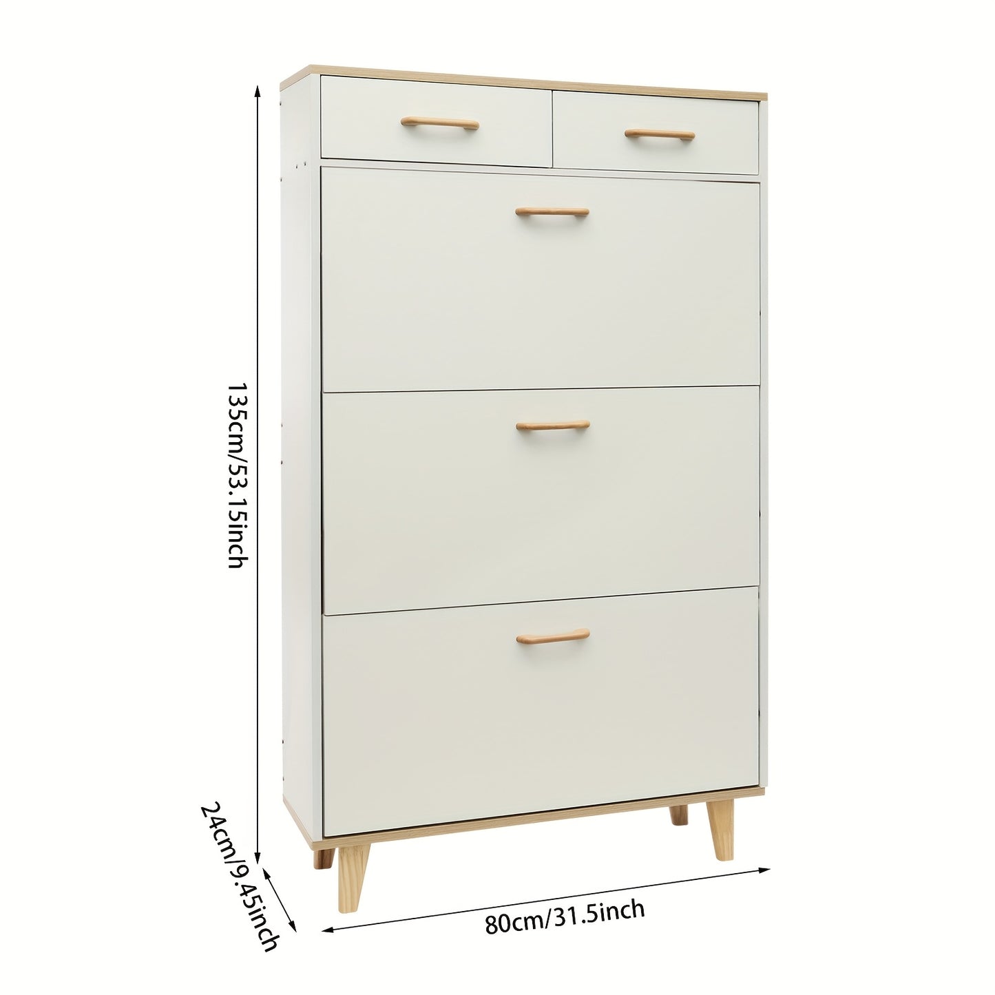 Schoenenkast – Schoenopberger – Schoenrek – Schoenenkastje – Schoenenmeubel – Vrijstaand – Warm Wit – 80 cm Breed – Massief Hout – 2 Laden – 15 Paar Opbergruimte
