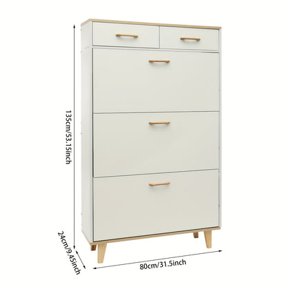 Schoenenkast – Schoenopberger – Schoenrek – Schoenenkastje – Schoenenmeubel – Vrijstaand – Warm Wit – 80 cm Breed – Massief Hout – 2 Laden – 15 Paar Opbergruimte